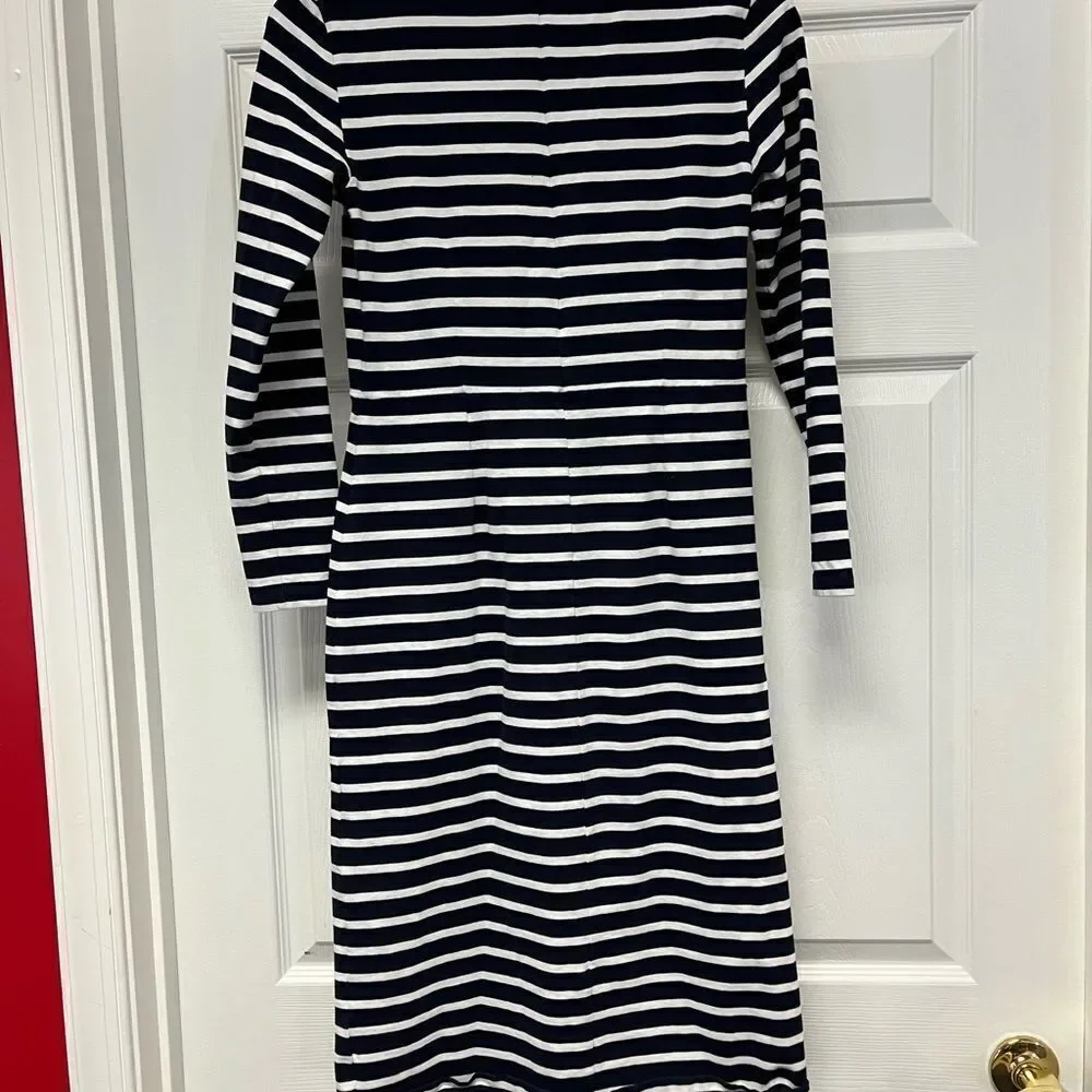 J. Crew Knit Navy & White Stripe 3/4 Sleeve MIDI Dress sz 6